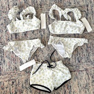 White and yellow ruffle bathing suit.